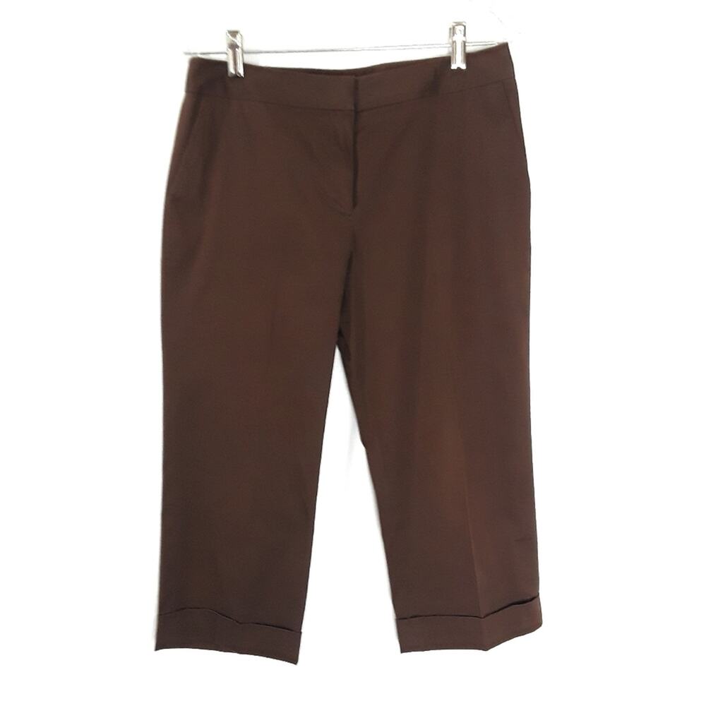 ALFANI Brown Capri Pants Size 6P Contemporary Cotton Cropped Preppy Trousers